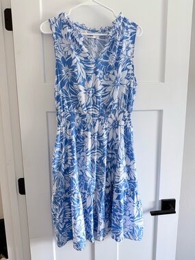 Sonoma sleeveless summer dress, blue and white, Large